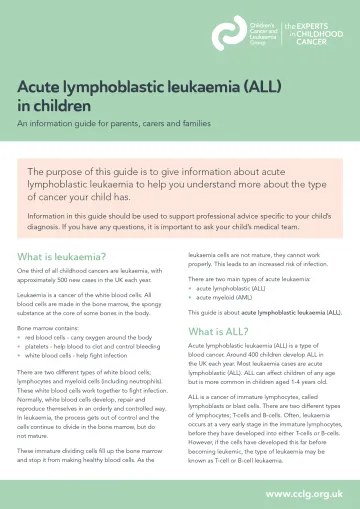 Front cover for factsheet - Acute lymphoblastic leukaemia (ALL)