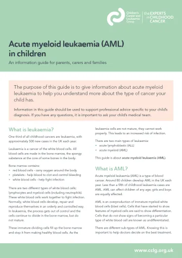 Front cover for factsheet - Acute myeloid leukaemia (AML)