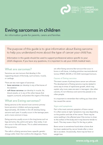 Front cover for factsheet - Ewing sarcoma