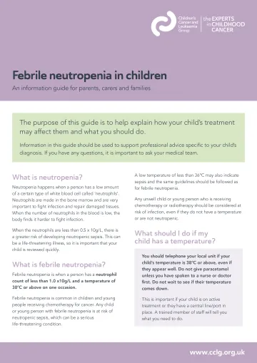 Front cover for factsheet - febrile neuotropenia