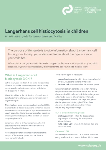 Front cover for factsheet - Langerhans cell histiocytosis