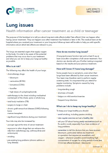 Front cover for late effects factsheet - Lung issues