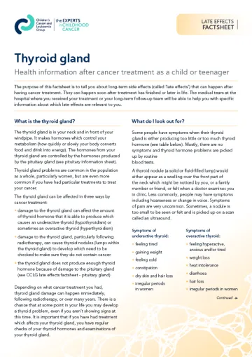 Front cover for late effects factsheet - Thyroid gland