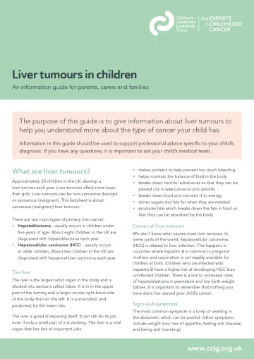 Front cover for factsheet - liver tumours