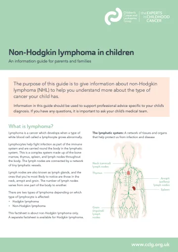 Front cover for factsheet - Non-Hodgkin lymphoma in children