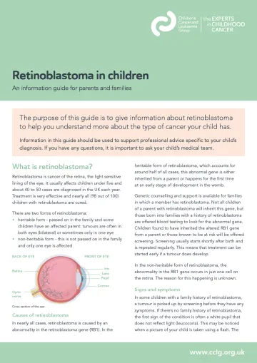 Front cover for factsheet - retinoblastoma