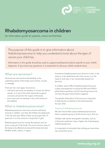 Front cover for factsheet - rhabdomyosarcoma