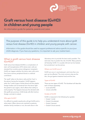 Front cover for factsheet - Graft vs host disease