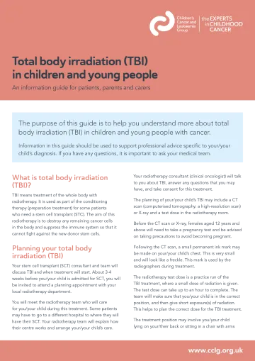 Front cover for factsheet - total body irradiation (TBI)