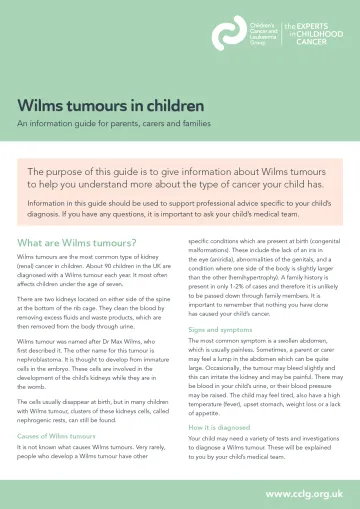 Front cover for factsheet - Wilms tumour