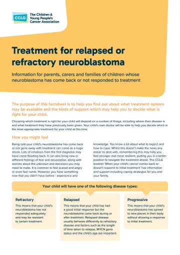 Front cover for leaflet - Treatment for relapsed or refractory neuroblastoma