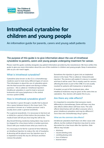 Front cover for drug factsheet - intrathecal cytarabine