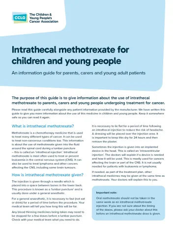 Front cover for drug factsheet - intrathecal methotrexate