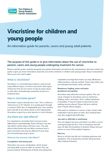 Front cover for drug factsheet - vincristine
