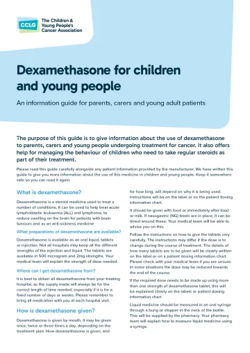 Front cover for drug factsheet 'Dexamethasone'