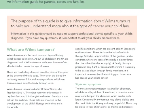 Front cover for factsheet - Wilms tumour