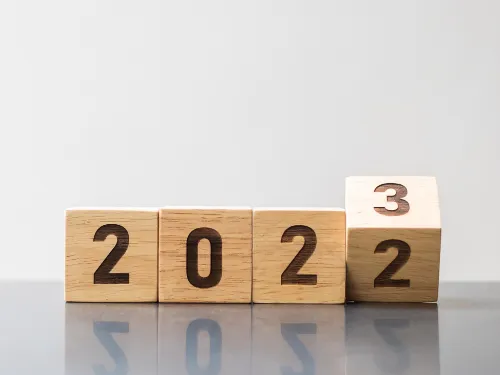 Wooden blocks showing the numbers 2022